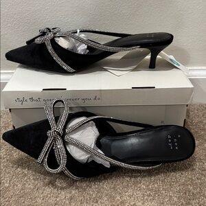 NEW Elegant Black Women's Heels with Silver Accents